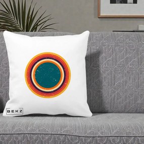 Perna Decorativa Retro Cerc Concentric Geometric Vintage, 40x40 cm, Alba Mata, Husa Detasabila, Perna Inclusa, BEKZ®