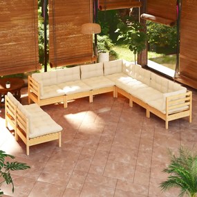 3096827 vidaXL Set mobilier grădină cu perne crem, 9 piese, lemn masiv de pin
