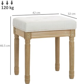 HOMCOM Otoman cu aspect de in, Bancă tapițată, Taburet pentru picioare cu șezut capitonat, Picioare din lemn, 42 x 32 x 46,5 cm, Bej | Aosom Romania