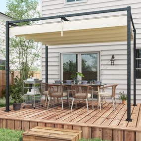 Outsunny Pergolă Gazebo 3x2 m cu Acoperiș Retractabil, Orificii de Drenaj, Țăruși și Șuruburi, Pergolă din Metal și Poliester pentru Exterior, Crem | Aosom Romania