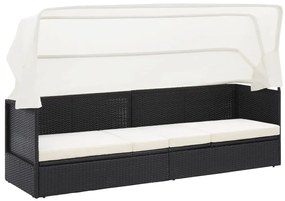 vidaXL Canapea de grădină cu copertină, negru, poliratan