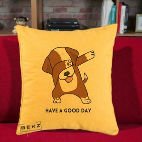 Perna Decorativa Caine Dab Have A Good Day, 40x40 cm, Galben, Husa Detasabila, Perna Inclusa, BEKZ®