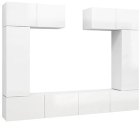 3079329 vidaXL Set de dulapuri TV, 6 piese, alb extralucios, lemn prelucrat