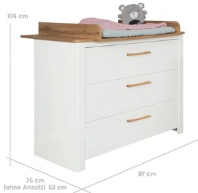 Comodă de copii albă joasă cu aspect de lemn de stejar cu masă de schimbat 119x100 cm Ava – Roba