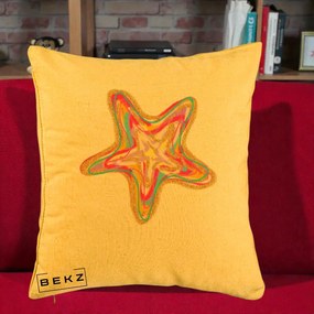 Perna Decorativa Stea de Mare Neon Curcubeu, 40x40 cm, Galben, Husa Detasabila, Perna Inclusa, BEKZ®