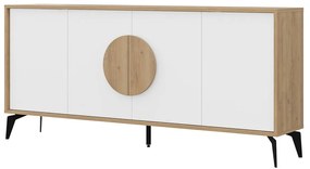 Comodă albă/în culoare naturală joasă cu aspect de lemn de stejar 180x82 cm Vae – Marckeric