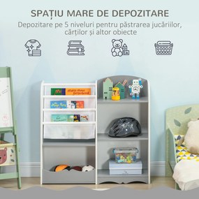Raft pentru jucării pentru copii Mobilier dormitor din lemn, mobilier pentru sufragerie și creșă, 85x26x84cm, gri ZONEKIZ | Aosom Romania