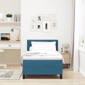 vidaXL Pat box spring cu saltea, albastru închis, 90x200 cm, catifea