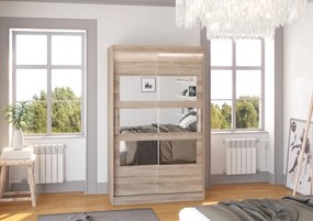 Dulap cu usi glisante si oglinda + iluminare LED, Kolorado 120 + LED, 120 cmx200 cmx58 cm, ADRK Furniture (Culoare: Trufă)