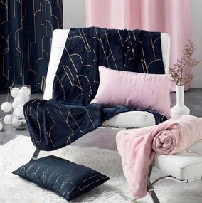 Draperie unică albastră închisă, pe suspensie circulară, cu model auriu 140 x 260 cm