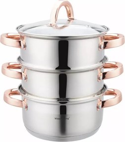 Resigilat: Oala pentru gatit la aburi Klausberg KB 7726, 18 cm, 2,5 L, 4 piese, Inductie, Inox/Aur roz