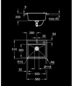 GROHE 31651AP0 - Chiuvetă de bucătărie K700, 560 × 510 mm, granit, negru