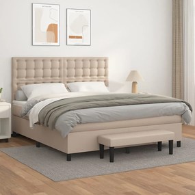 vidaXL Pat box spring cu saltea, cappuccino, 160x200cm piele ecologică