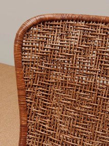 Scaun dining împletit din ratan, maro, cu spătar înaripat și picioare verzi din metal, 80 x 60 x 62 cm, „Melati”