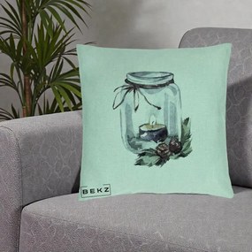 Perna Decorativa Felinar cu Lumanare si Conuri, 40x40 cm, Verde Menta, Husa Detasabila, Perna Inclusa, BEKZ®