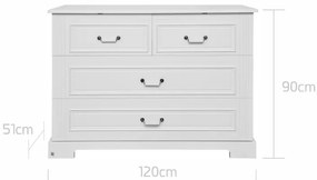 Comoda eleganta Ines alba cu 4 sertare L120 cm