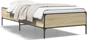 vidaXL Cadru de pat, stejar sonoma, 75x190 cm, lemn prelucrat și metal