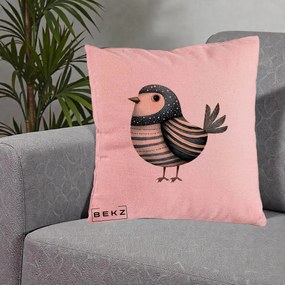Perna Decorativa Pasare Teal Decorativa Dungata, 40x40 cm, Roz, Husa Detasabila, Perna Inclusa, BEKZ®