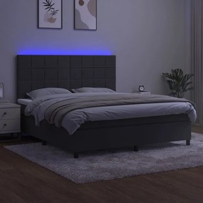 Pat cu arcuri, saltea si LED, gri inchis, 160x200 cm, catifea Morke gra, 160 x 200 cm, Cu blocuri patrate