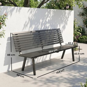 Outsunny Bancă de grădină 3 locuri, rezistentă la intemperii, metal, bancă pentru exterior cu șezut lat, design cu lamele, până la 240 kg 154 x 68 x 88 cm | Aosom Romania