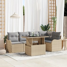 vidaXL Set de canapele pentru grădină cu pernă 6 pcs Bej Rattan poli