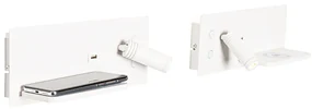 Set de 2 aplice albe incluzând LED cu USB și încărcător prin inducție - Riza