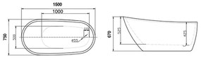 Cada baie freestanding alba, ovala, acril, 150 x 75 cm, Florida Natalia P-152 Alb, 1500x750 mm