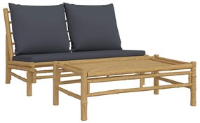 363458 vidaXL Set mobilier de grădină cu perne gri închis, 2 piese, bambus