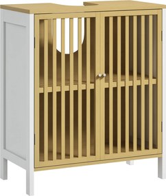 HOMCOM Dulap sub lavoar 2 uși cu raft reglabil dulap de depozitare pentru lavoar 60 x 30 x 70 cm MDF și bambus | Aosom Romania