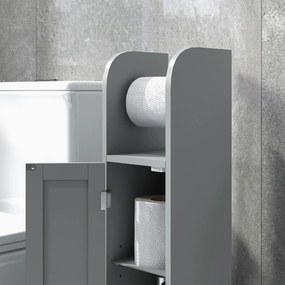 kleankin Dulap de baie suport hârtie igienică cu dulap și rafturi reglabile 20 x 20 x 80 cm gri | Aosom Romania