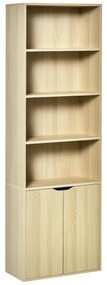 HOMCOM Bibliotecă Dulap de cărți cu 4 compartimente deschise și 2 uși pentru sufragerie și birou 59x29x180 cm Lemn natural | Aosom Romania