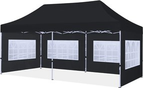 ABCCANOPY – Cort pavilion pliabil 6x3 m, înălțime reglabilă 3 trepte, pereți cu ferestre transparente, impermeabil, protecție împotriva zăpezii și ploii, Negru,