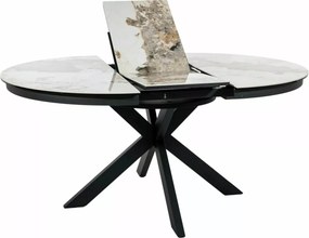 Masa extensibila Porto Ceramic alb lucios/negru mat L120-160xl120 cm