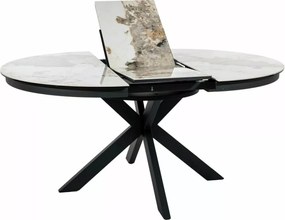 Masa extensibila Porto Ceramic alb lucios/negru mat L120-160xl120 cm