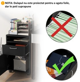 HOMCOM Dulap Mobil cu 4 Roți (2 cu Frână), Raft și 2 Sertare pentru Documente, PAL și Metal, 40x35x60 cm, Negru | Aosom Romania