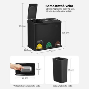 Coș de reciclare SORT 24L (3x8L), negru SongmicsHome