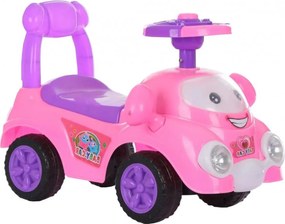 Masinuta cu functie de trotineta fara pedale NOVOKIDS™ Super Happy Car, Cu melodii si sunete, Max 25 kg, Pentru interior si exterior, Model Haios, Roz