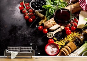Tapet Premium Canvas - Pahar de vin cu paine si legume