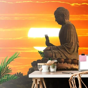 Tapet autoadeziv statuia Buddha la apus de soare