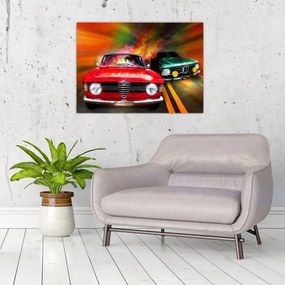 Tablou pe sticlă - Mașini de curse retro (70x50 cm)