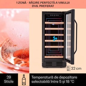 Klarstein Vinovilla 29 Frigider de vin încorporabil 81 l / 29 sticle 1 zonă ușă din sticlă inox