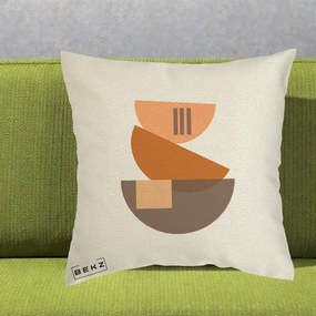 Perna Decorativa Geometric Bauhaus Boluri Portocaliu, 40x40 cm, Ecru, Husa Detasabila, Perna Inclusa, BEKZ®