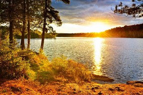 Fototapet apus de soare peste lac