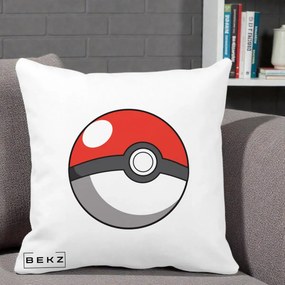 Perna Personalizata Pokeball Rosie, 40x40 cm, Alba Mata, Husa Detasabila, Perna Inclusa, BEKZ®
