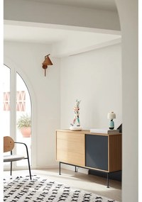 Comodă cu aspect de lemn de stejar Teulat Yoko, lățime 128 cm, gri antracit