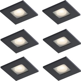 Set de 6 spoturi încastrate moderne negre, rotative și înclinabile IP44 - Qure