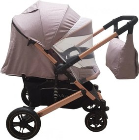Carucior nou nascuti 2 in 1 BABY CARE™ PRO 512, Cu geanta bebe inclusa, Suspensii, Cadru aluminiu Gold, Plasa insecte, Gri