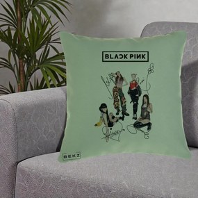 Perna Personalizata K-pop BLACKPINK Fotografie Grup Autografe Toate Membre, 40x40 cm, Verde, Husa Detasabila, Perna Inclusa, BEKZ®
