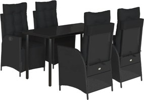 vidaXL Set mobilier de grădină cu perne, 5 piese, negru, poliratan