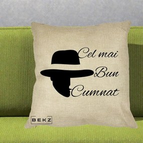 Cadou pentru Cumnat - Perna Personalizata Cel mai Bun Cumnat cu Silueta Palarie, 40x40 cm, Crem, Husa Detasabila, Perna Inclusa, BEKZ®